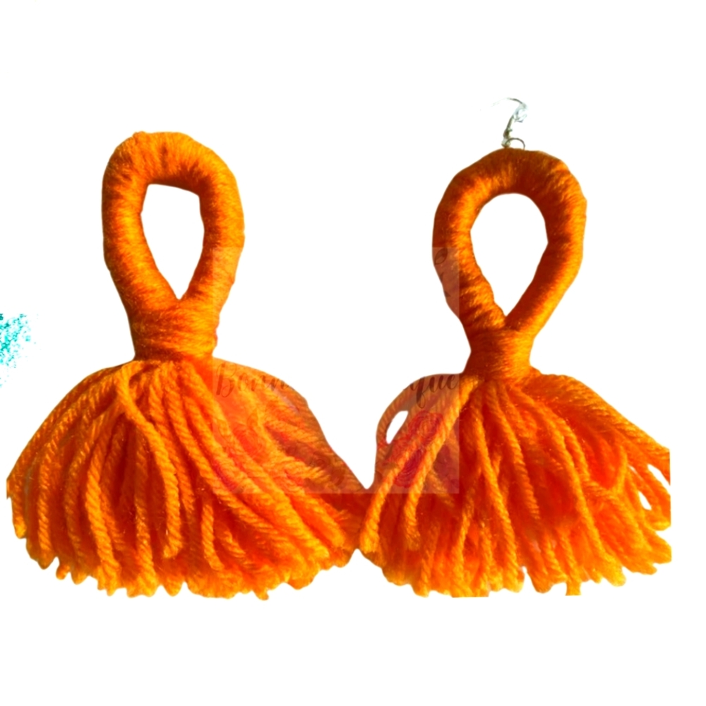 Orange Yarn Tassel Earrings